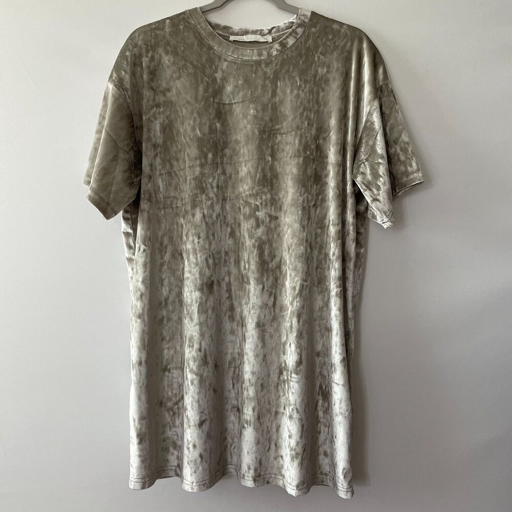 Double Zero Womens Medium Silver Gray Crushed Velvet Mini T Shirt Dress